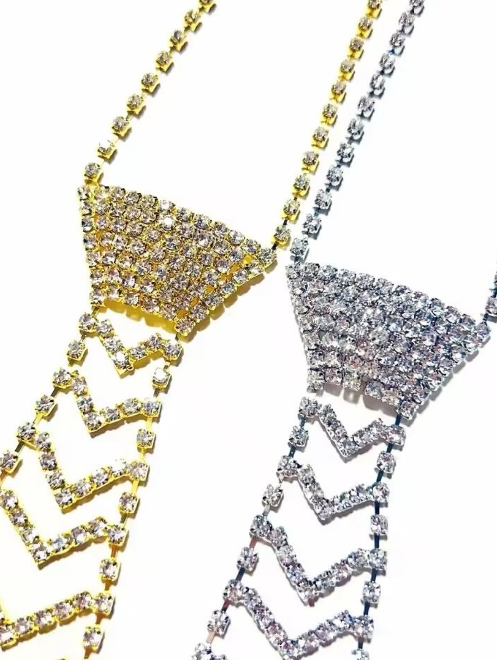 Gold Crystal Chevron Tie Necklace - Women Jewelry - Picture 6 of 6